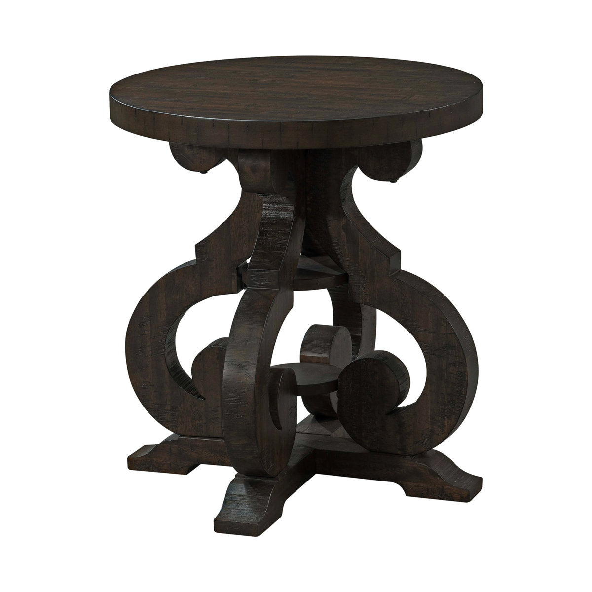 End Table, Round, Solid Acacia Wood in Dark Ash