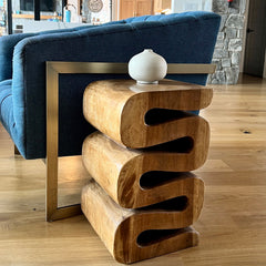 End Table, Round Solid Acacia Wood in Natural