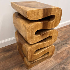 End Table, Round Solid Acacia Wood in Natural