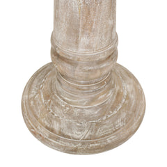 End Table, Round Solid Mango Wood with Pedestal Base in Beige