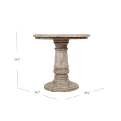 End Table, Round Solid Mango Wood with Pedestal Base in Beige