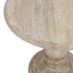 End Table, Round Solid Mango Wood with Pedestal Base in Beige