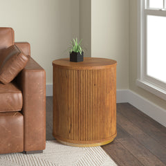 End Table, Round Solid Mango Wood with Storage