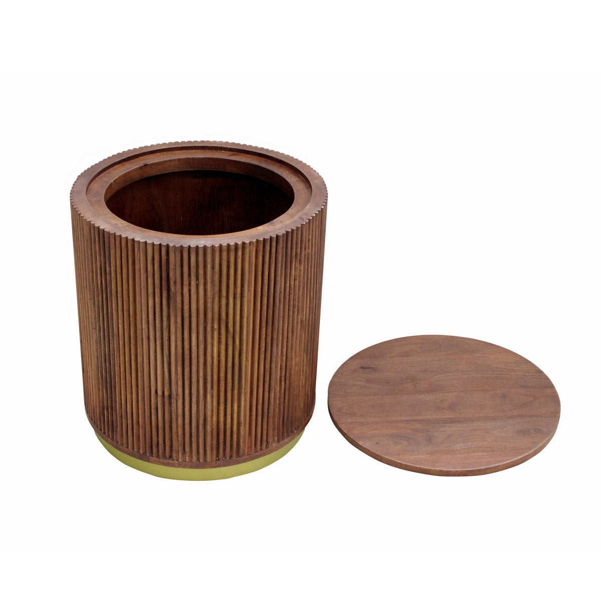 End Table, Round Solid Mango Wood with Storage