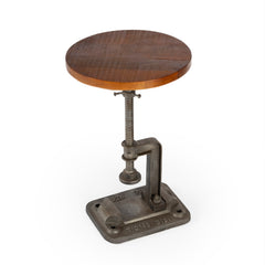End Table, Round Solid Wood Top, Deep Brown with Bronze Gray Base
