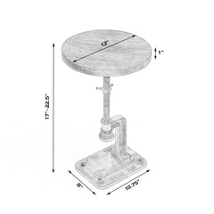 End Table, Round Solid Wood Top, Deep Brown with Bronze Gray Base