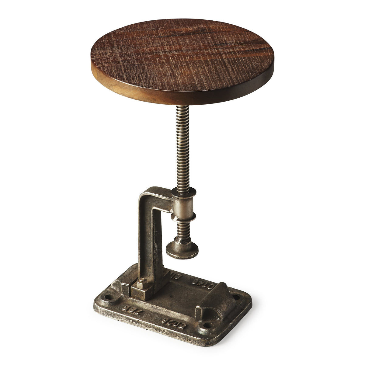 End Table, Round Solid Wood Top, Deep Brown with Bronze Gray Base