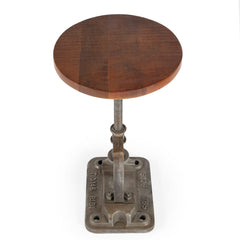 End Table, Round Solid Wood Top, Deep Brown with Bronze Gray Base
