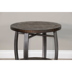 End Table, Round Solid Wood Top with Metal Base in Tobacco Leaf