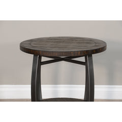 End Table, Round Solid Wood Top with Metal Base in Tobacco Leaf