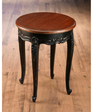 End Table, Round Solid Wood with Cabriole Legs, Black
