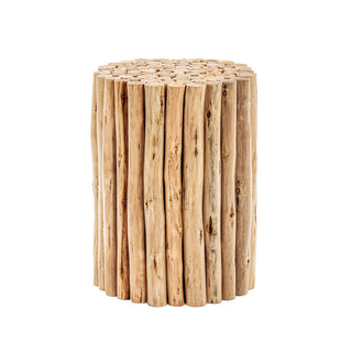 End Table, Round Solid Wood with Pedestal Base in Natural Wood