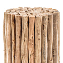 End Table, Round Solid Wood with Pedestal Base in Natural Wood