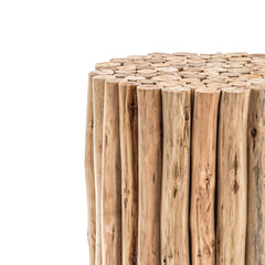 End Table, Round Solid Wood with Pedestal Base in Natural Wood