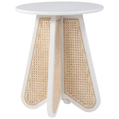 End Table, Round Solid Wood with Rattan