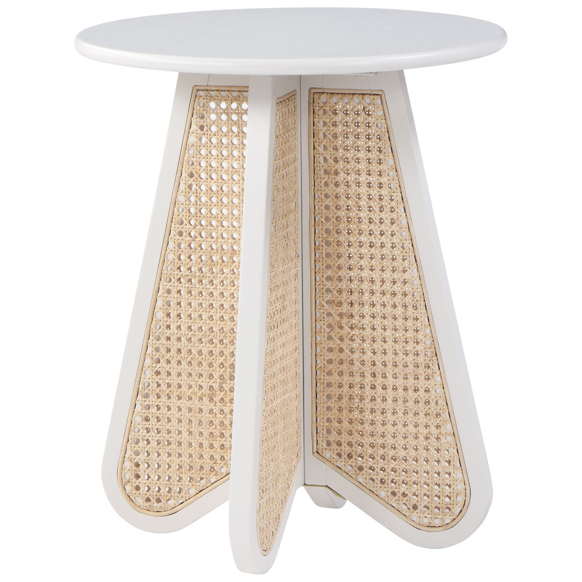 End Table, Round Solid Wood with Rattan