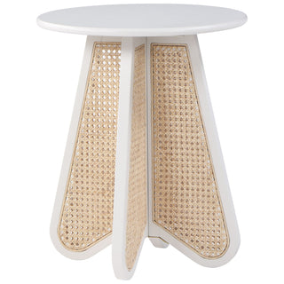 End Table, Round Solid Wood with Rattan