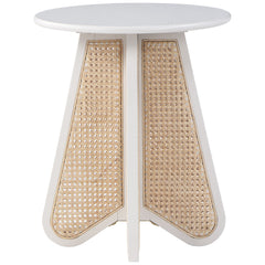 End Table, Round Solid Wood with Rattan