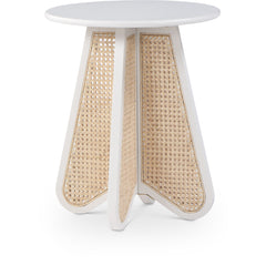 End Table, Round Solid Wood with Rattan