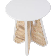 End Table, Round Solid Wood with Rattan