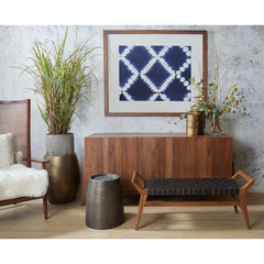 End Table, Round Steel with Gray Tray Top and Drum Base