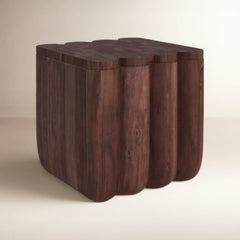 End Table, Solid Acacia Wood, Brown, 18 Inch