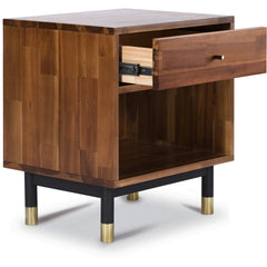End Table, Solid Acacia Wood in Natural Tones with Black Iron Legs