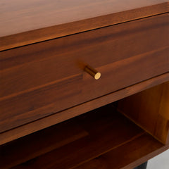 End Table, Solid Acacia Wood in Natural Tones with Black Iron Legs