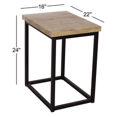 End Table, Solid Acacia Wood Top, Black Iron Frame