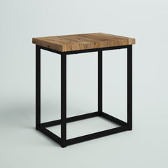 End Table, Solid Acacia Wood Top, Black Iron Frame