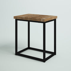 End Table, Solid Acacia Wood Top, Black Iron Frame