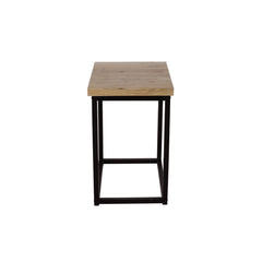 End Table, Solid Acacia Wood Top, Black Iron Frame