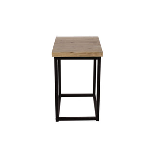 End Table, Solid Acacia Wood Top, Black Iron Frame