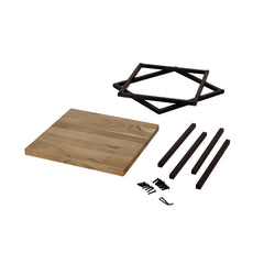 End Table, Solid Acacia Wood Top with Black Iron Base