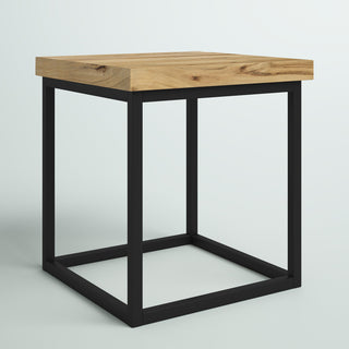 End Table, Solid Acacia Wood Top with Black Iron Base