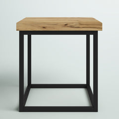 End Table, Solid Acacia Wood Top with Black Iron Base