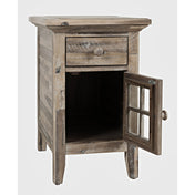 End Table, Solid Acacia Wood with Drawer in Gray Wash
