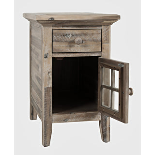 End Table, Solid Acacia Wood with Drawer in Gray Wash