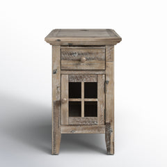 End Table, Solid Acacia Wood with Drawer in Gray Wash