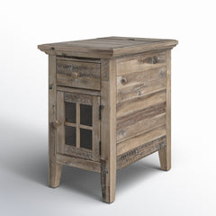 End Table, Solid Acacia Wood with Drawer in Gray Wash