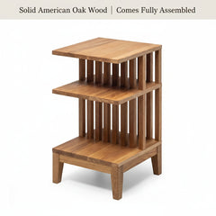 End Table, Solid American White Oak, 2 Shelves, Brown