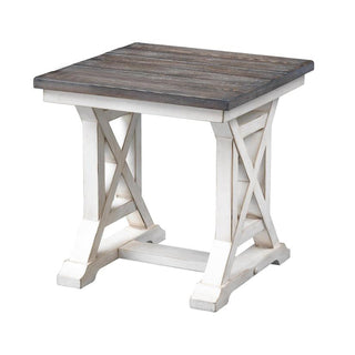 End Table, Solid and Manufactured Wood, Cream Trestle Base
