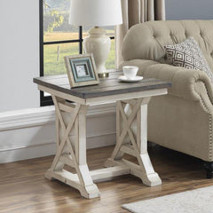 End Table, Solid and Manufactured Wood, Cream Trestle Base
