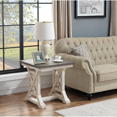 End Table, Solid and Manufactured Wood, Cream Trestle Base