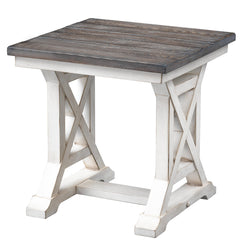 End Table, Solid and Manufactured Wood, Cream Trestle Base
