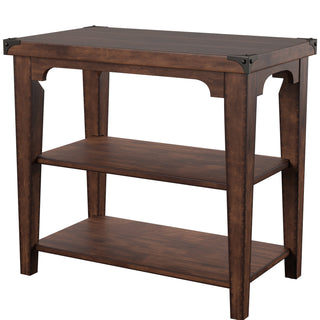 End Table, Solid and Manufactured Wood, Dark Brown with Metal Corners