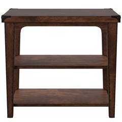 End Table, Solid and Manufactured Wood, Dark Brown with Metal Corners