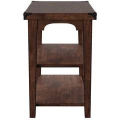 End Table, Solid and Manufactured Wood, Dark Brown with Metal Corners