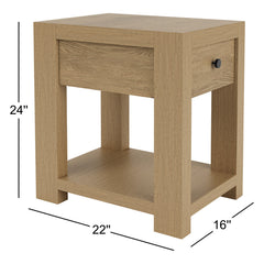 End Table, Solid and Manufactured Wood with Drawer in Pale Oak