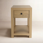 End Table, Solid and Manufactured Wood with Drawer in Pale Oak
